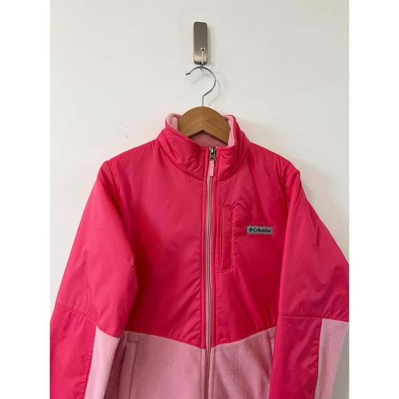 Columbia Youth Full Zip Fleece Jacket Pink Color Block Girls Kids - Picture 2 of 6